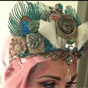Home made crafted mermaid, goddess, Halloween, festival crown!